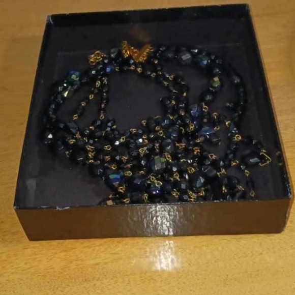 JOAN RIVERS Classic Collection Black Aurora Borealis Waterfall Necklace - Picture 5 of 8